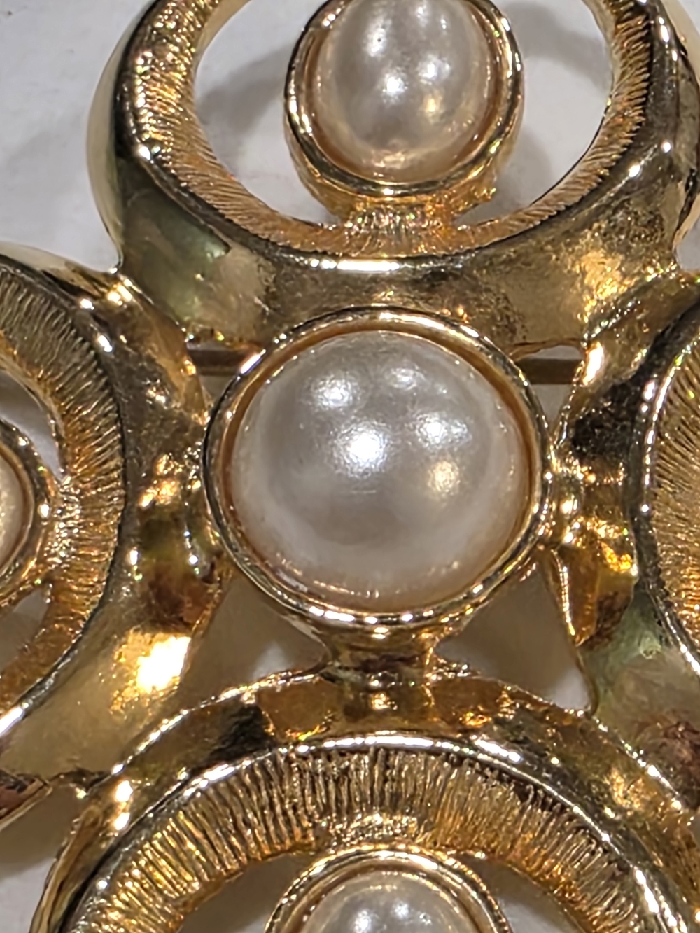 Vintage Gold-Tone Maltese Cross Brooch with Faux Pearl Accents - Picture 2 of 5